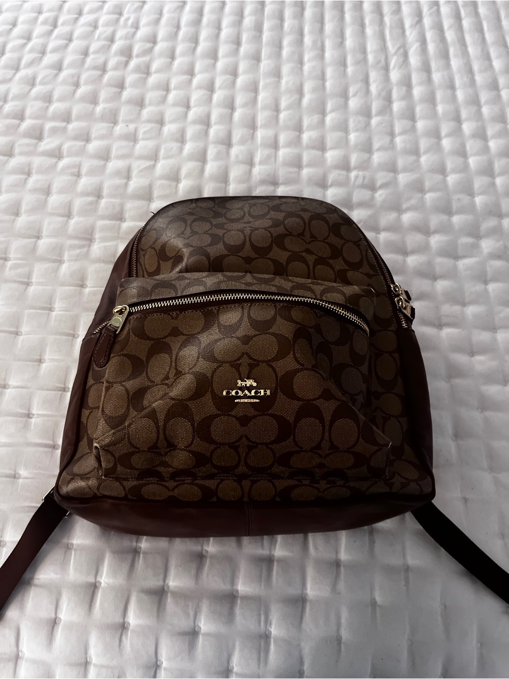Coach Brown Signature Logo Backpack with Gold Hardware